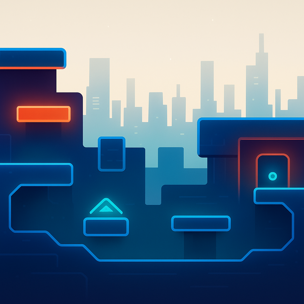 Level snapshot with neon skyline